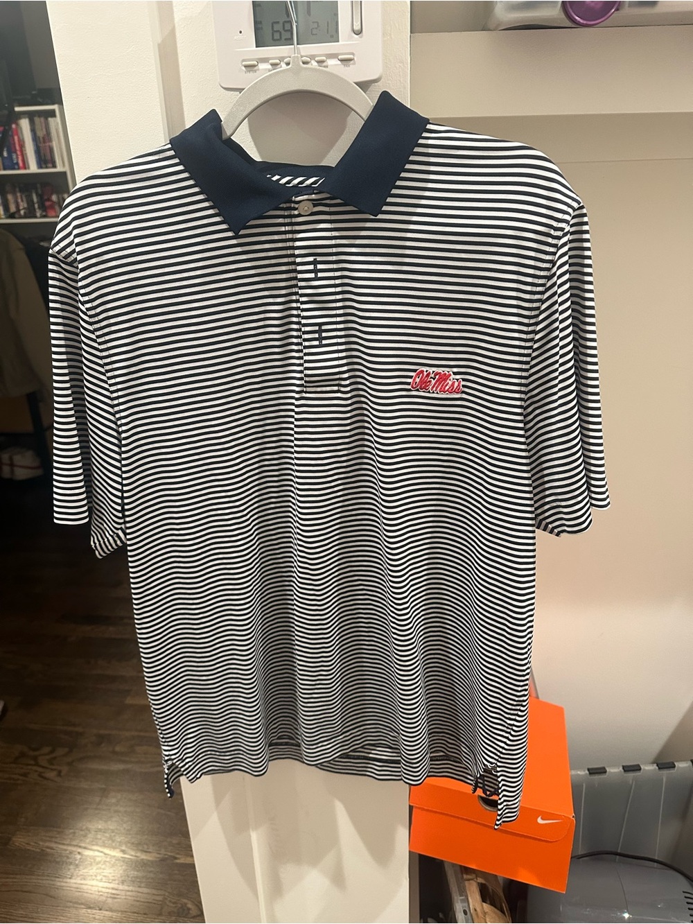 Ole Miss Striped Polo Shirt - Navy & White